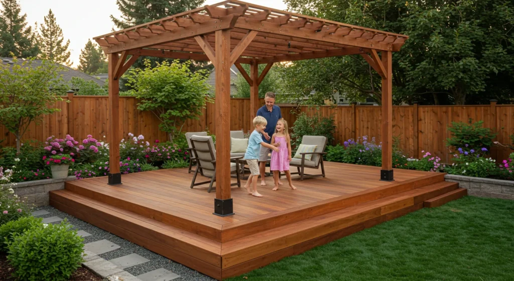 A Crafted deck with a pergola